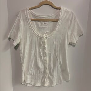 Aerie White Button Up Blouse With Tie
